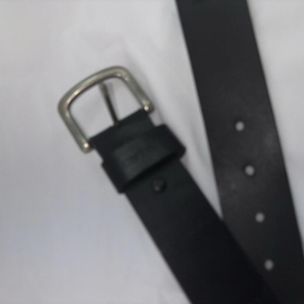 Carhartt Black Genuine Leather Belt Logo Brushed Silver Buckle Size 57